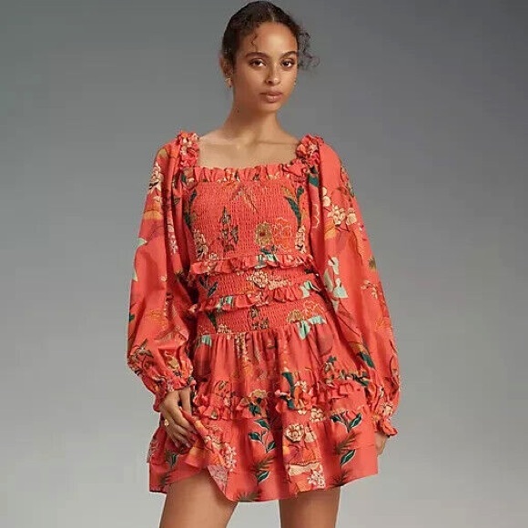 FARM Rio Dresses & Skirts - Farm Rio x Anthropologie Smocked Ruffle Mini Dress floral Size